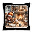 Fox Reads By Fireplace In Cabin Rustic Book Cozy Cup Tea Pillowcase