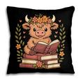 Highland Cow Reading Book Graphic Cow With Book Floral Pillowcase