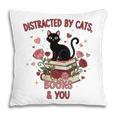 Women's Cat Books Romantic Floral Aesthetic Book Lover Cat Owner Pillowcase
