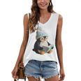 Cute Penguin Reading Book Faux-Crochet Print Women's V-Neck Tank Top