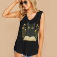 Cat Reading Book Flowers Women's V-Neck Tank Top