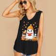Cute Beanie Ghost Bookworm Cozy Book Reading Halloween Women's V-Neck Tank Top