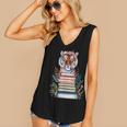Cute Tiger With Book Floral Bookworm Librarian Book Lover Women's V-Neck Tank Top