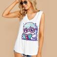 Adorable Book Lover Yeti With Reading Glasses Cute Women's V-Neck Tank Top