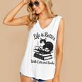 Life Is Better With Cats & Books Tuxedo Cat Mom Women Women's V-Neck Tank Top