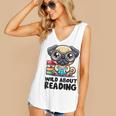 Wild About Reading Book Lover Pug Dog Women's V-Neck Tank Top