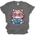 Adorable Book Lover Maine Coon Cat With Reading Glasses Cute Unisex Jersey T-Shirt