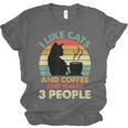 Cats Coffee & 3 People Tee Cute Font Introvert Humor Unisex Jersey T-Shirt Cats Coffee & 3 People Tee Cute Font Introvert Humor Unisex Jersey T-Shirt