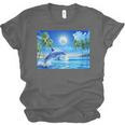 Frutiger Aero Dolphin Sunset Ocean With Palm Trees Y2k Unisex Jersey T-Shirt