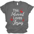 This Introvert Loves Jesus Religious Red Hearts Graphic Unisex Jersey T-Shirt This Introvert Loves Jesus Religious Red Hearts Graphic Unisex Jersey T-Shirt