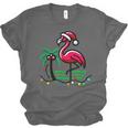 Nostalgia Holiday Tees -Adult Christmas Flamingo Small Short Sleeve Crew Neck Cotton Polyester Lightweight Ribbed Cuff Winter Unisex Jersey T-Shirt