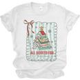 All Booked For Christmas Book Xmas Tree Coquette Bow Lights Unisex Jersey T-Shirt