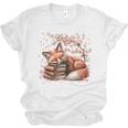 Fox And Book Lover Graphic For Women And Spring Pink Flower Unisex Jersey T-Shirt