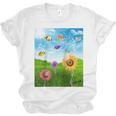Frutiger Aero Aesthetic Tech Scenery Fishes Sunflower Raglan Baseball Tee Unisex Jersey T-Shirt
