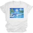 Frutiger Aero Dolphin Sunset Ocean With Palm Trees Y2k Premium Unisex Jersey T-Shirt