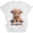 Highland Cow Reading Book Bookworm Unisex Jersey T-Shirt