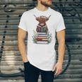 Cute Highland Cow With Book Floral Bookworm Librarian Book Unisex Jersey T-Shirt