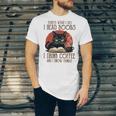 i Read Books And i Know Things Cat Reading Coffee Unisex Jersey T-Shirt