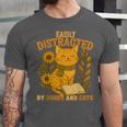 Easily Distracted By Cats And Books Cute Cat Book Lover Unisex Jersey T-Shirt