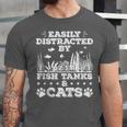 Easily Distracted By Fish Tanks And Cats Lover Introvert Unisex Jersey T-Shirt Easily Distracted By Fish Tanks And Cats Lover Introvert Unisex Jersey T-Shirt