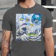 Frutiger Aero Aesthetic Tech Great Wave Of Kanagawa Fishes Unisex Jersey T-Shirt Frutiger Aero Aesthetic Tech Great Wave Of Kanagawa Fishes Unisex Jersey T-Shirt