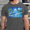 Frutiger Aero Dolphin Sunset Ocean With Palm Trees Y2k Unisex Jersey T-Shirt