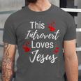 This Introvert Loves Jesus Religious Red Hearts Graphic Unisex Jersey T-Shirt This Introvert Loves Jesus Religious Red Hearts Graphic Unisex Jersey T-Shirt