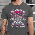 Just a Girl Who Loves Books Reading Book Butterfly Bookworm Unisex Jersey T-Shirt