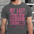 My Last First Day Senior 2026 Coquette Pink Bow Graduation Unisex Jersey T-Shirt