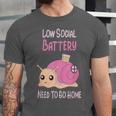 Low Social Battery Cute Snail With House Introvert Cozy Home Unisex Jersey T-Shirt Low Social Battery Cute Snail With House Introvert Cozy Home Unisex Jersey T-Shirt