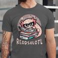 Readsalotl Axolotl Reading Books Glasses Bookworm Pun Fun Unisex Jersey T-Shirt