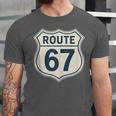 Retro Route 67 Highway Sign Vintage Road Nostalgia Unisex Jersey T-Shirt Retro Route 67 Highway Sign Vintage Road Nostalgia Unisex Jersey T-Shirt