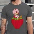Strawberry Shortcake Sitting On Strawberry Retro Nostalgia Unisex Jersey T-Shirt Strawberry Shortcake Sitting On Strawberry Retro Nostalgia Unisex Jersey T-Shirt