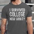 I Survived College Now What Graduate Graduation Humor Unisex Jersey T-Shirt