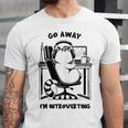 Cat With Coffee On Computer Go Away I'm Introverting Unisex Jersey T-Shirt Cat With Coffee On Computer Go Away I'm Introverting Unisex Jersey T-Shirt