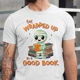 Cute Halloween Teacher Librarian Mummy Reading Books Unisex Jersey T-Shirt Cute Halloween Teacher Librarian Mummy Reading Books Unisex Jersey T-Shirt