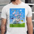 Frutiger Aero Aesthetic Tech Cherry Blossom Fishes Bubbles Raglan Baseball Tee Unisex Jersey T-Shirt