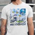 Frutiger Aero Aesthetic Tech Great Wave Of Kanagawa Fishes Raglan Baseball Tee Unisex Jersey T-Shirt Frutiger Aero Aesthetic Tech Great Wave Of Kanagawa Fishes Raglan Baseball Tee Unisex Jersey T-Shirt