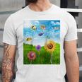 Frutiger Aero Aesthetic Tech Scenery Fishes Sunflower Raglan Baseball Tee Unisex Jersey T-Shirt