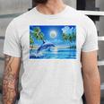 Frutiger Aero Dolphin Sunset Ocean With Palm Trees Y2k Premium Unisex Jersey T-Shirt