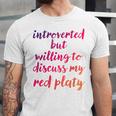 Introverted Willing To Discuss Red Platy Introvert Unisex Jersey T-Shirt Introverted Willing To Discuss Red Platy Introvert Unisex Jersey T-Shirt