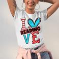 I Heart Books Love Reading Red And Stripe Animated Cat For Men Women Girls Kids Unisex Jersey T-Shirt
