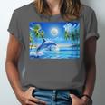 Frutiger Aero Dolphin Sunset Ocean With Palm Trees Y2k Unisex Jersey T-Shirt