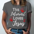 This Introvert Loves Jesus Religious Red Hearts Graphic Unisex Jersey T-Shirt This Introvert Loves Jesus Religious Red Hearts Graphic Unisex Jersey T-Shirt