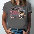Senior Mom Class Of 2027 Cute Cat Graduation Pink Bows Girls Unisex Jersey T-Shirt