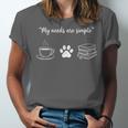 Simple Needs Coffee Paw & Books Reading Graphic Book Lovers Unisex Jersey T-Shirt Simple Needs Coffee Paw & Books Reading Graphic Book Lovers Unisex Jersey T-Shirt