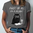 Women's First Of All I’m A Delight Cute Cat Books Coffee Humor Unisex Jersey T-Shirt