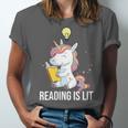 Women's Reading Is Lit Unicorn Library English Teacher Book Lover Unisex Jersey T-Shirt