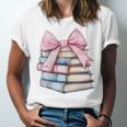 Book Lover Coquette Bow Pink Dainty Ribbon Cute Bookworm Unisex Jersey T-Shirt