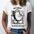 Cat With Coffee On Computer Go Away I'm Introverting Unisex Jersey T-Shirt Cat With Coffee On Computer Go Away I'm Introverting Unisex Jersey T-Shirt